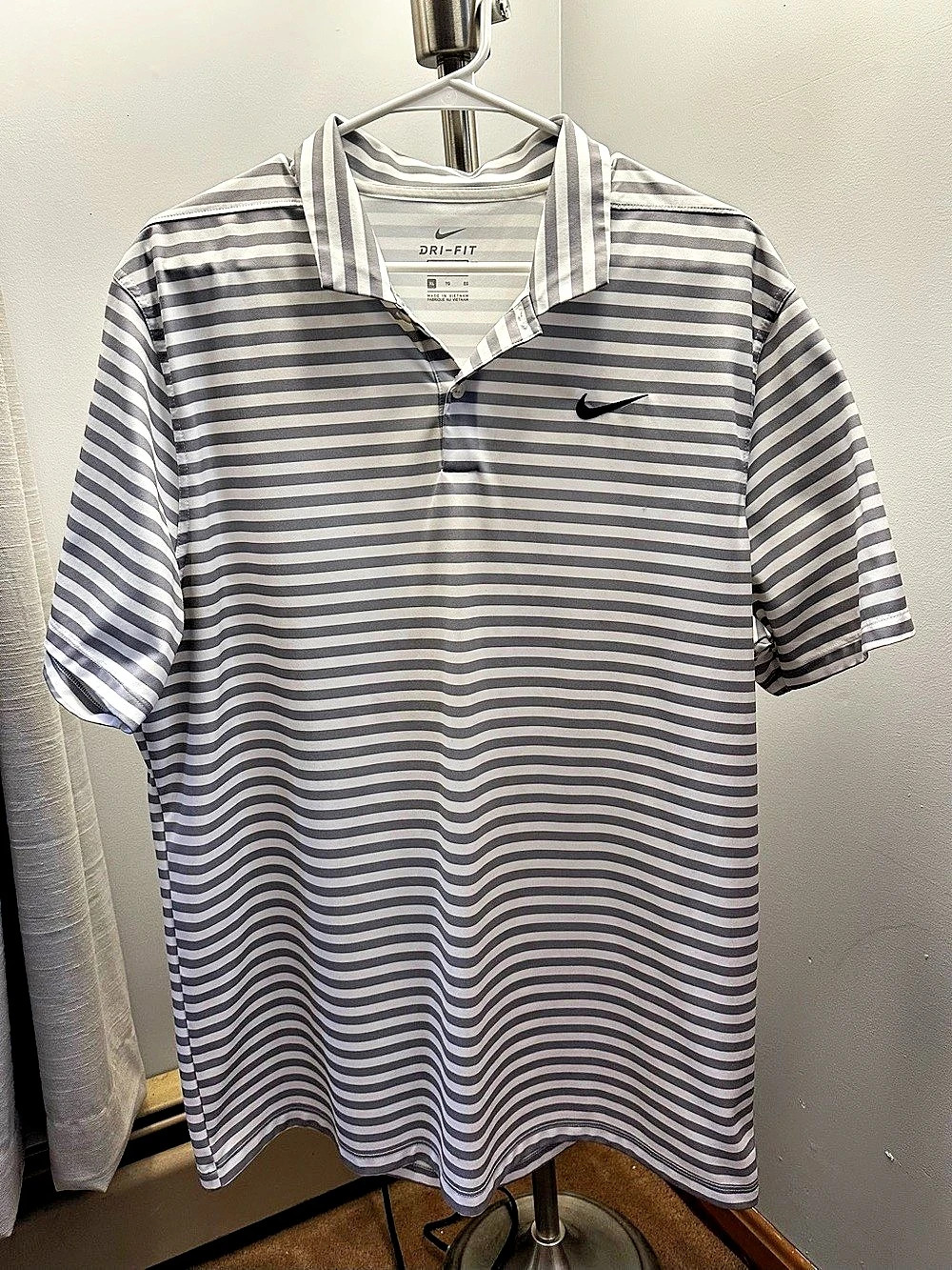 Nike Dri-FIT Striped Golf Polo Men's XL Gray & White